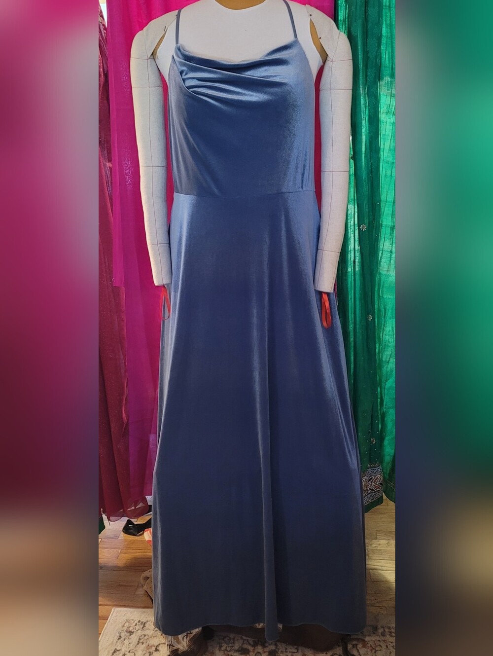 Mori Lee Copenhagen Blue Velour Evening Dress